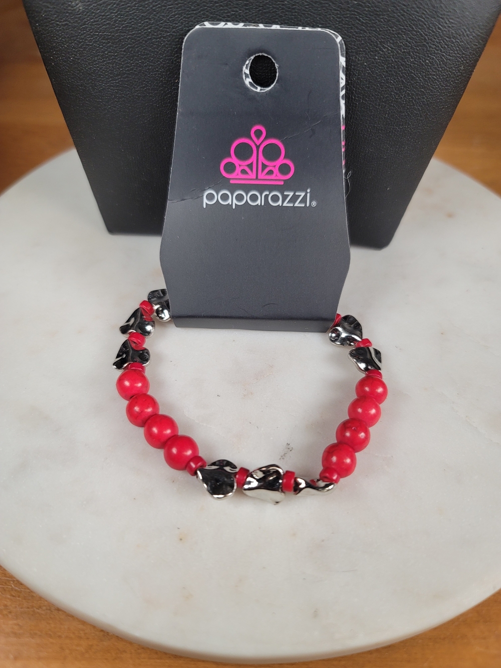 paparazzi Bold Red Bead & Silver-Tone Accent Bracelet
